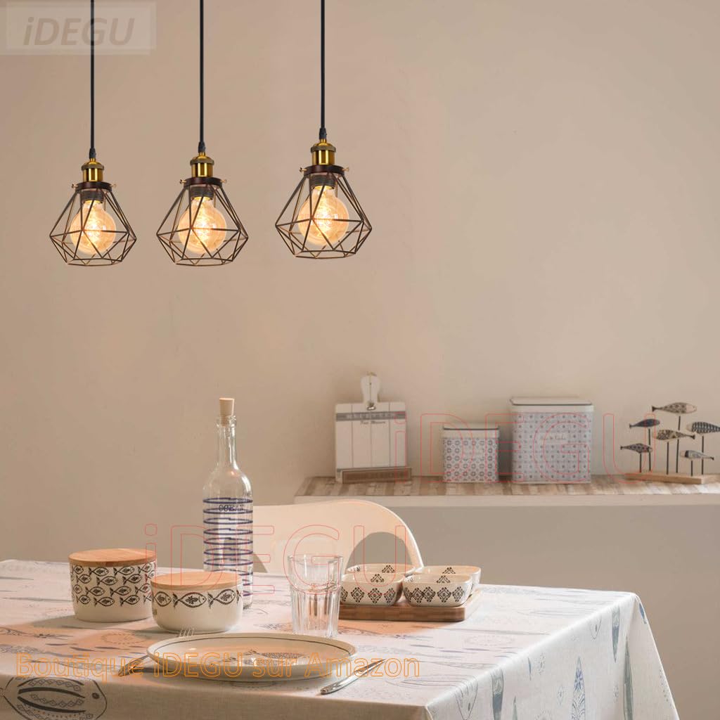 iDEGU 3 Lights Vintage Ceiling Pendant Light Fitting - Image 3