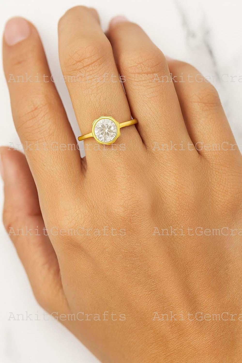 2.5 CT Portuguese Cut Moissanite Engagement Ring 14K Yellow Gold Cathedral Solitaire Wedding Ring Anniversary Jewelry Gift for Wife