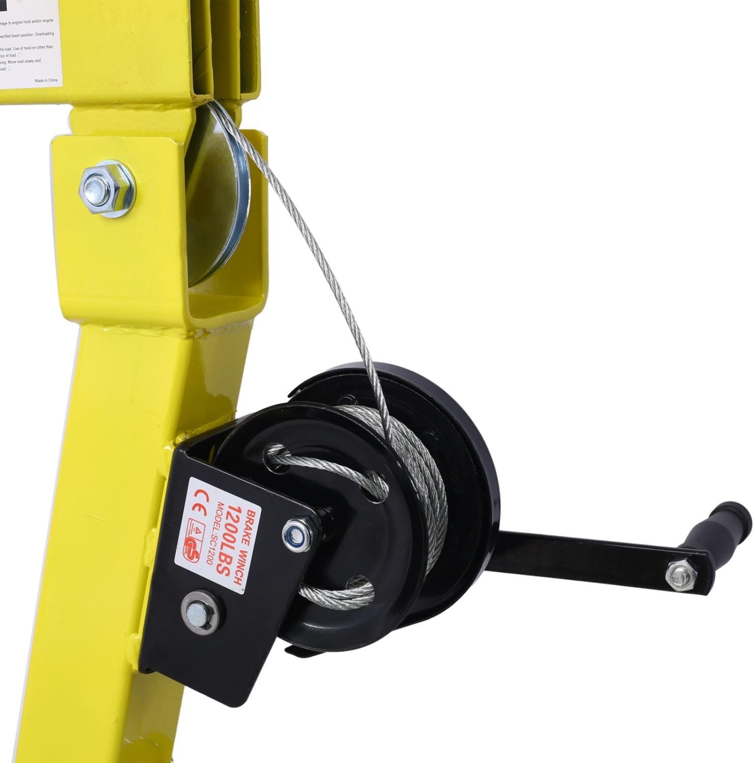 Hydraulic Pickup Truck Crane with Hand Winch Steel Yellow Powerful Hydraulic Performance Heavy-Duty Lifting Durable Outdoor-Ready