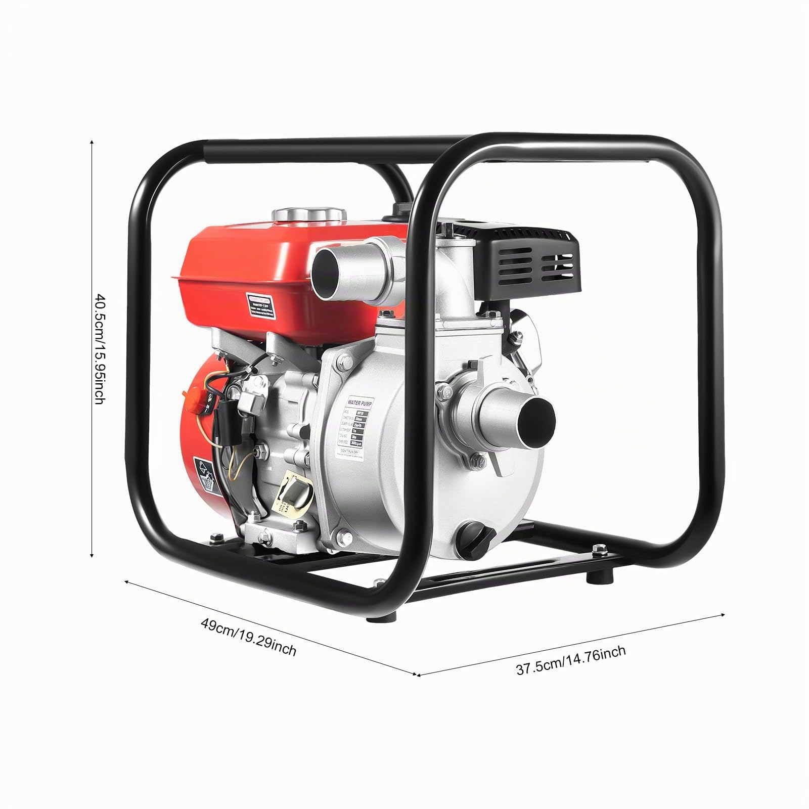 7,5 CV Pompe à Eau Thermique Eaux Usées Motopompe 4 Temps Essence | 26 m³/h, Hauteur de Refoulement 30 m, Raccord 50 mm (2″), pour Drainage, Irrigation, Lavage et Arrosage