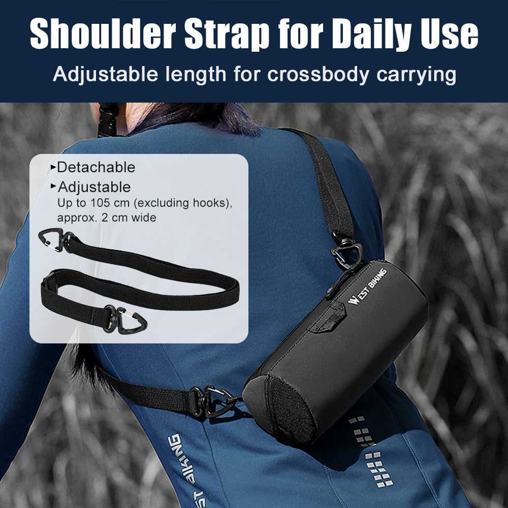Borsa da manubrio per bicicletta, 1 l, riflettente, con tracolla, per bici da corsa, mountain bike, gravelbike, borsa a tracolla e borsa per tubo superiore, ultraleggera e impermeabile