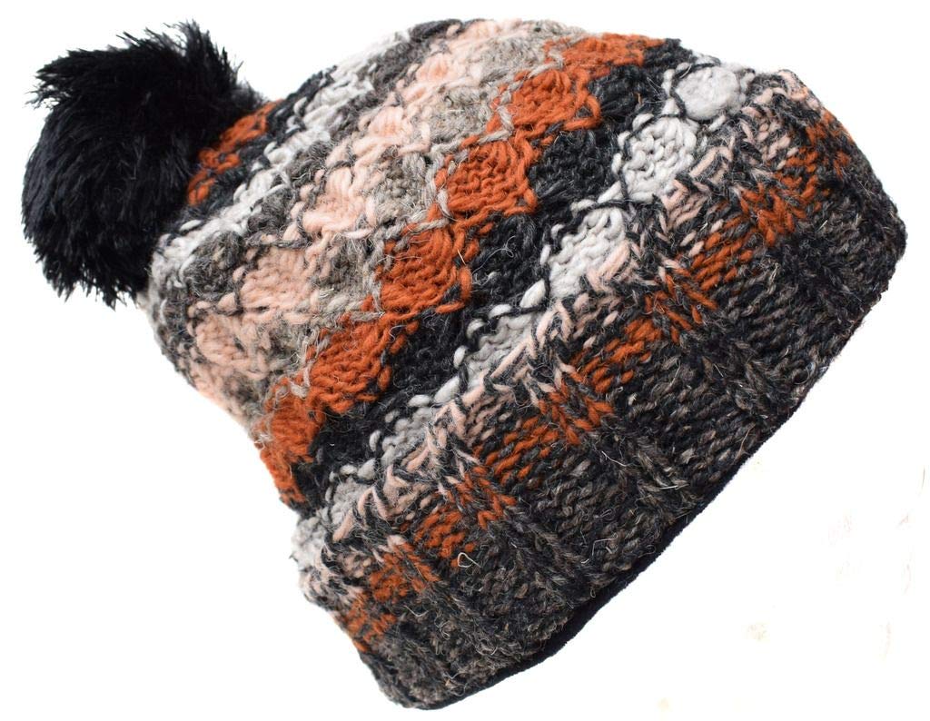 Gheri Woolen Knitted Fleece Lined Pom Pom Bobble Hat I