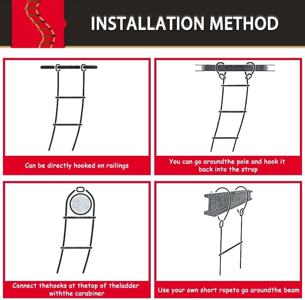 Escalera Plegable De Emergencia En Caso De Incendio, Escalera De Cuerda De Alambre Resistente A Las Llamas De Aleación De Aluminio Multifuncional Reutilizable, Esca(Size:12M/39.4FT,Color:40cm Spacing)