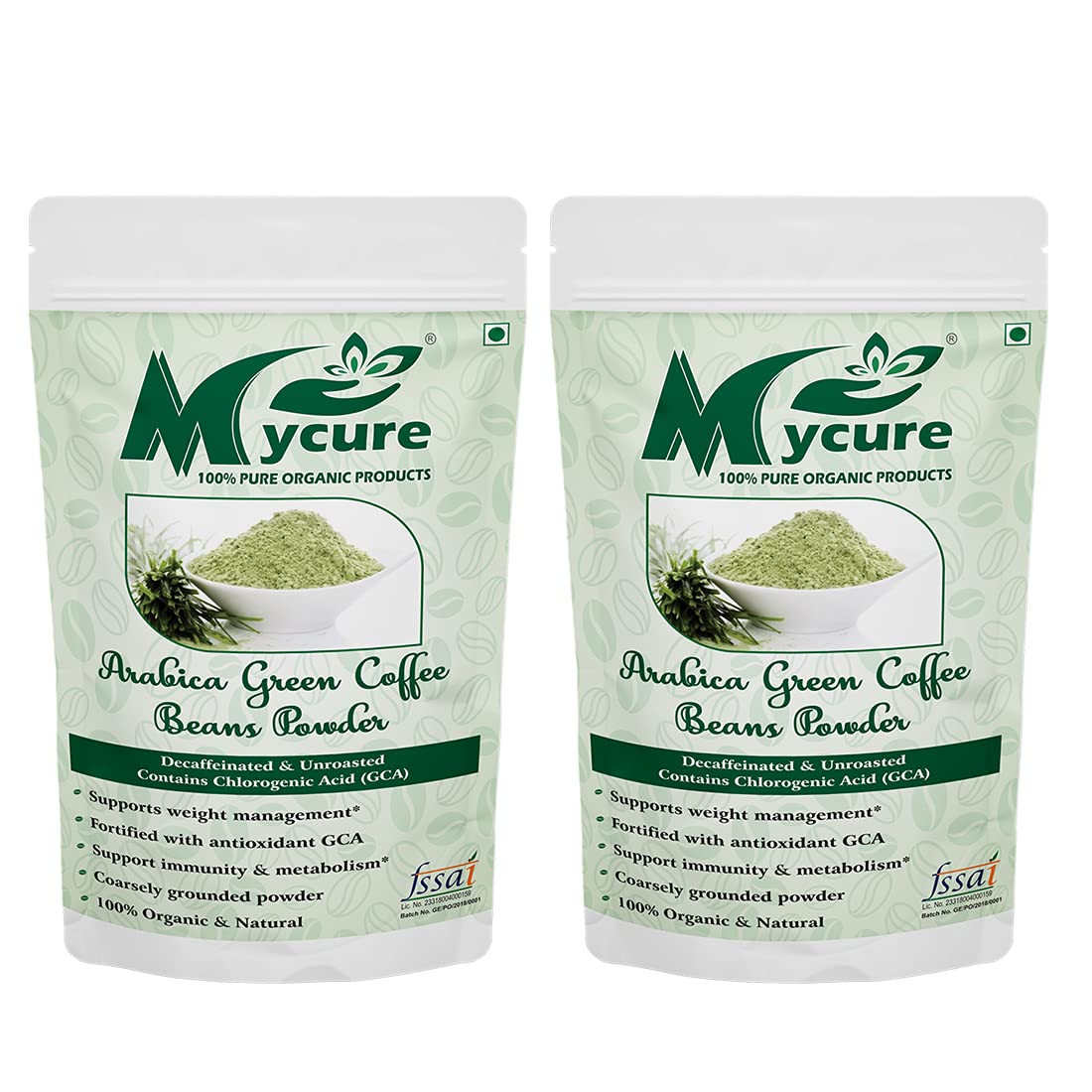 Mycure Organic Green Coffee beans Powder for Weight Loss 50 Gm Pack Of 2