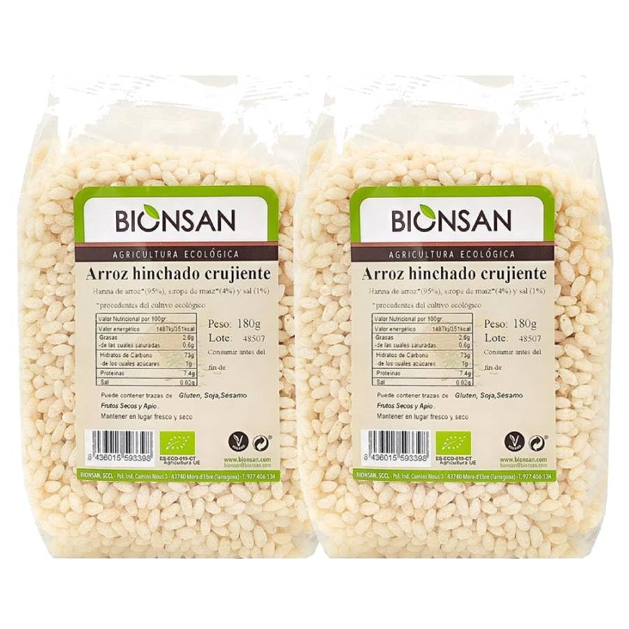 Pack 2 x Arroz Hinchado Crujiente Bionsan Bio 180 g (360 g total) – Cereal ecológico ligero y crujiente, ideal para desayunos con yogur o leche, muesli y granola, repostería