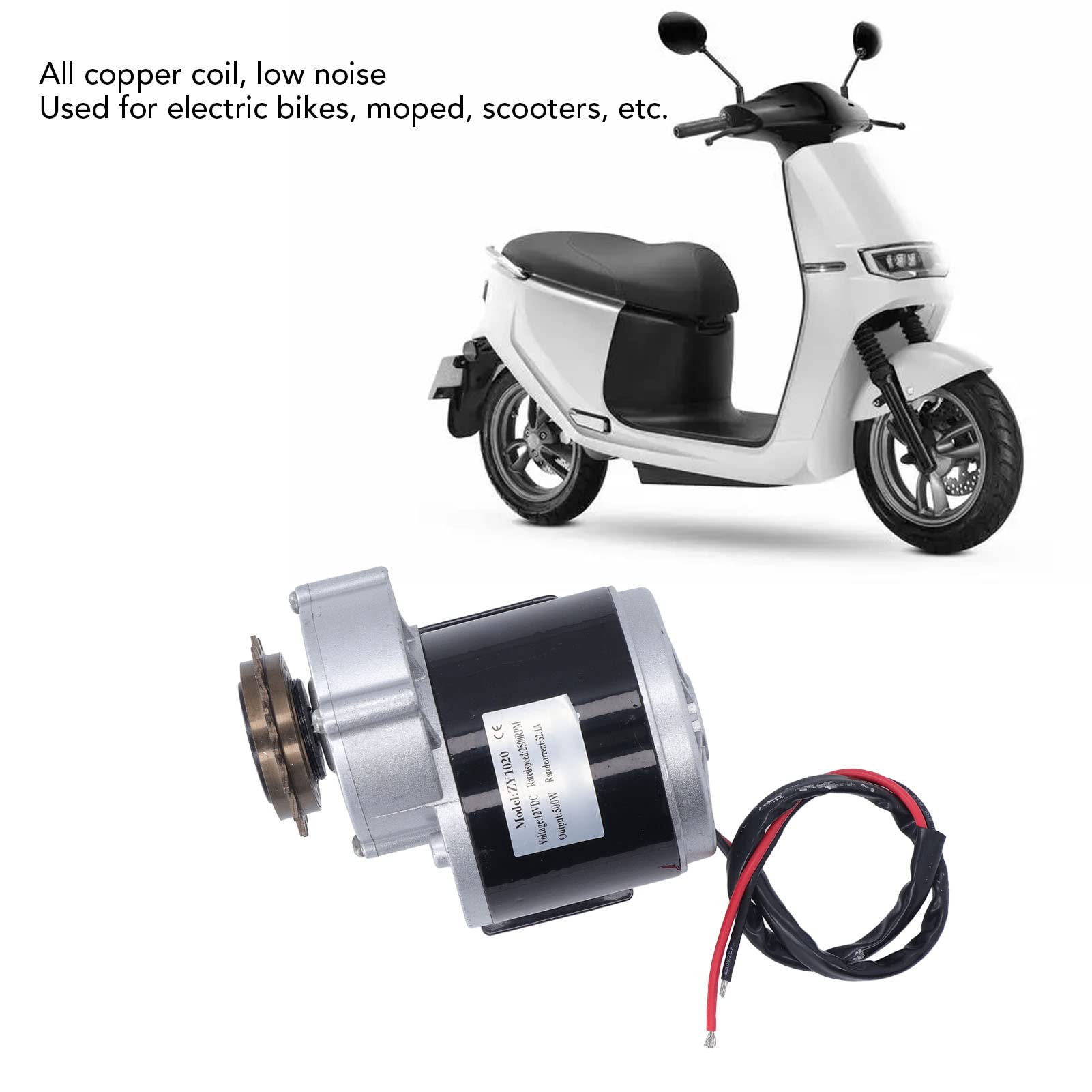 BuyWeek Motore Elettrico Spazzolato Motoriduttore, DC 12V 500W 2500 RPM 16 Denti in Lega di Alluminio per Bici Elettrica