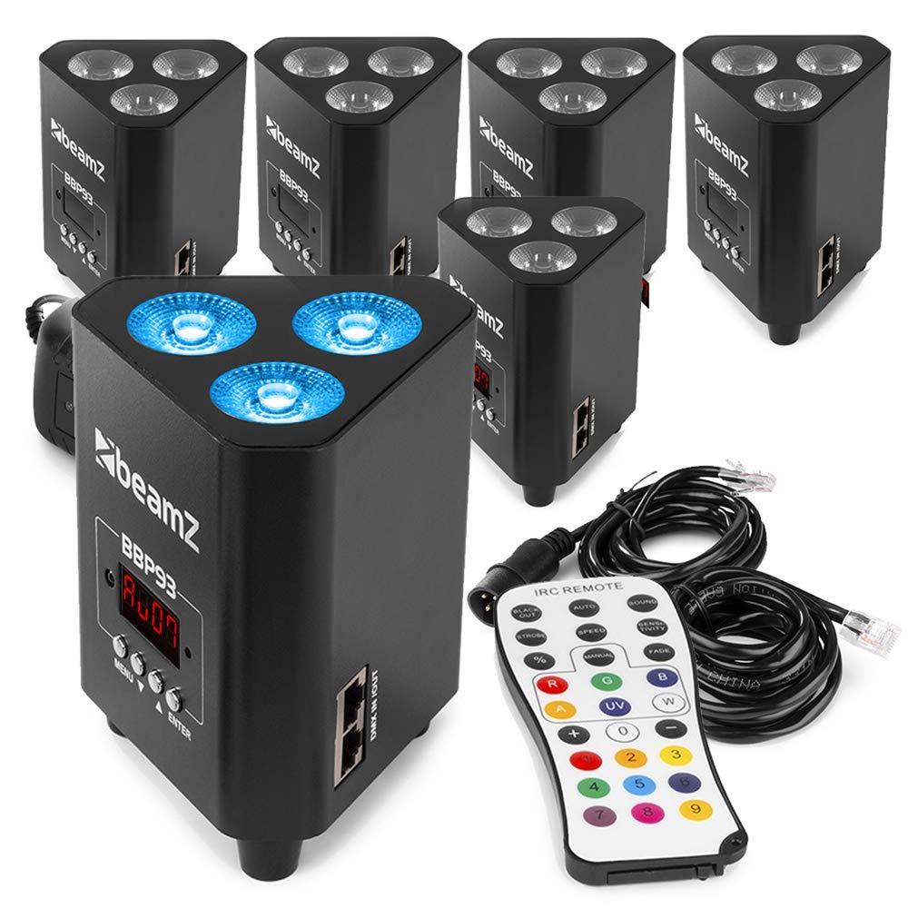 Beamz Black Bbp93 Led Wireless Battery Par Uplighters With Remore Control - 3X 10W Rgbw Dmx Wash Effect Light (X6)