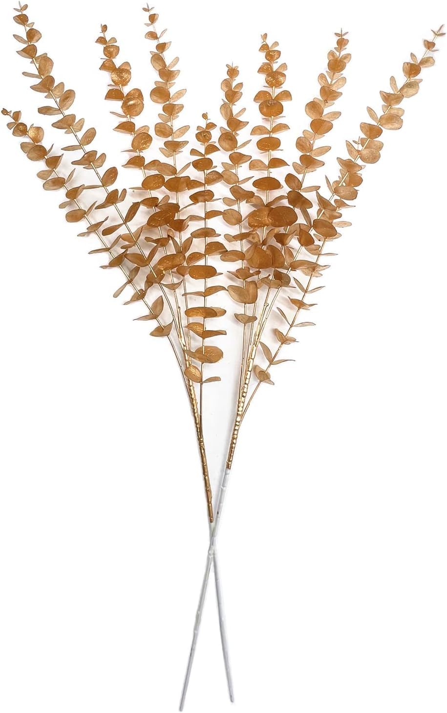 Eucalyptus Stem Artificial Plants for home Decor, Fake Gold Eucalyptus Plastic Grass Shrubs Leaves Indoor Outdoor Home Garden Party Hotel Wedding Event Faux DIY Decoration - (30 Inch Golden 2 Pack)