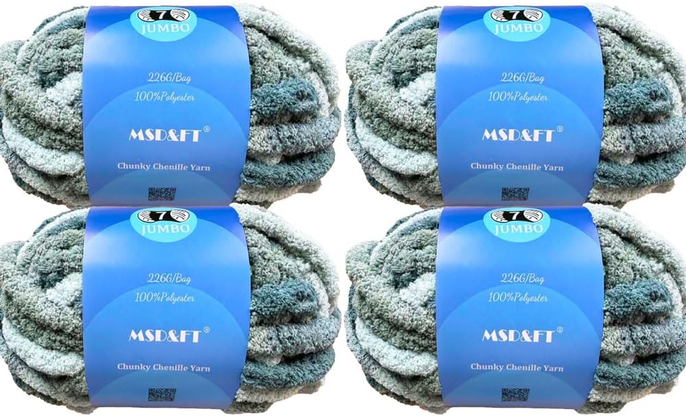 MSD&FT 4 Skeins of Chunky Chenille Yarn,Hand Knitting Yarn, 8 oz(25M/27Yard),DIY Blan Yarn (Dark Green-u4)