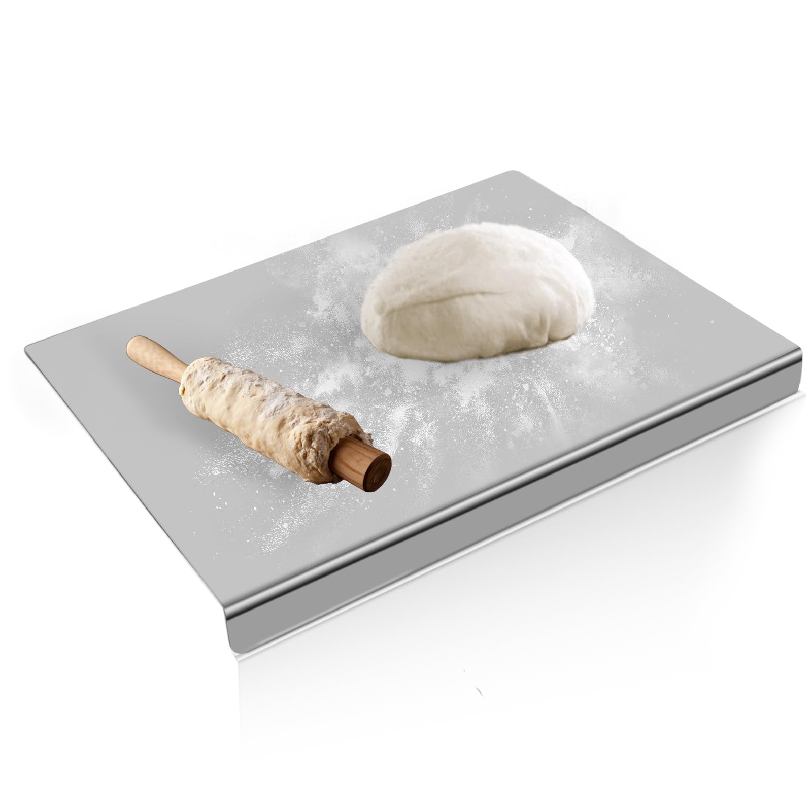 Tabla de cortar de acero inoxidable para encimera, tabla de cortar pesada, antideslizante y sólida, adecuada para amasar masa de pizza para carne y verduras (50 cm x 50 cm)