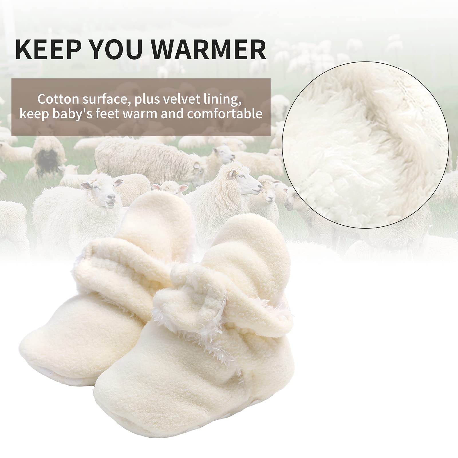 EDOTON Unisex Newborn Winter Boots Warm Stripe Bootie Non-Slip Sole Soft Stay On Ajustable Bootie Sock — view 8