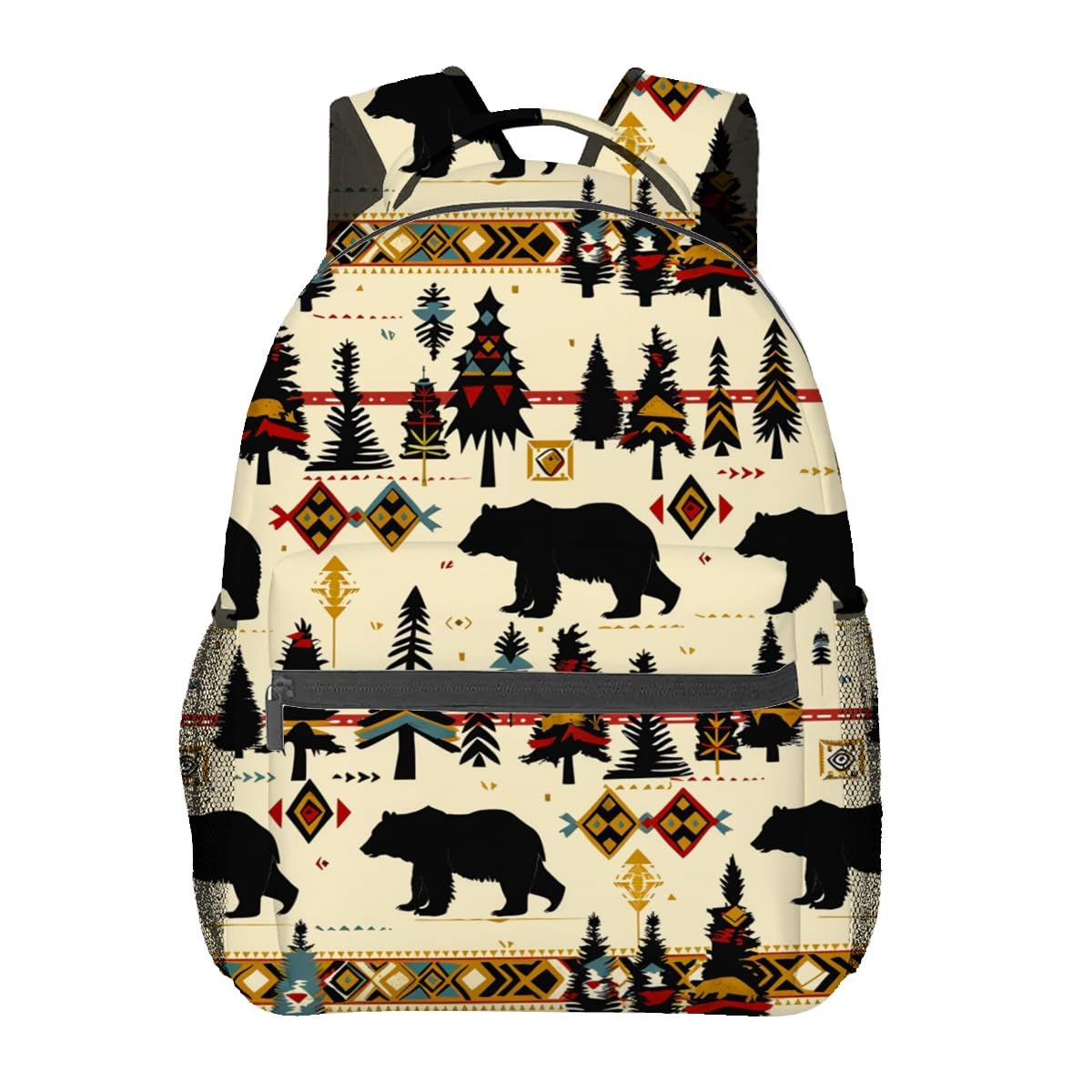 MIEPOS Rustic Woodland Bear Backpack,Black Bears Polyester Backpacks,Lightweight Double Shoulder Back Pack for Women,Forest Cabin Bookbag,School Bag