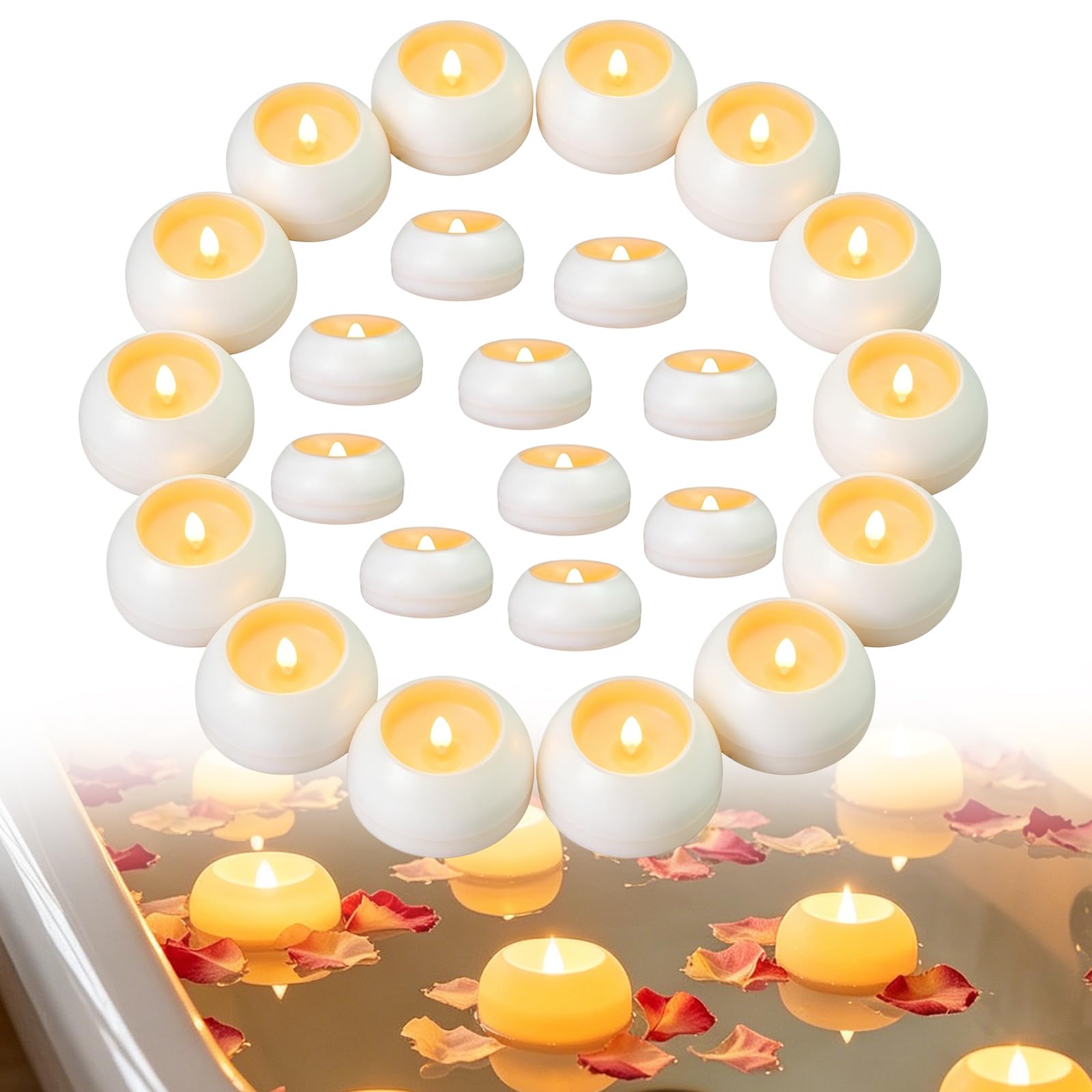 Lot de 24 Bougies Flottantes, Bougie Flottante, Bougie Chauffe Plat LED, Idéales pour Piscine, Bain, Fontaine, Décorations de Mariage, Centres de Table, Vases, Baignoires et Spa, Autonomie 200 Heures