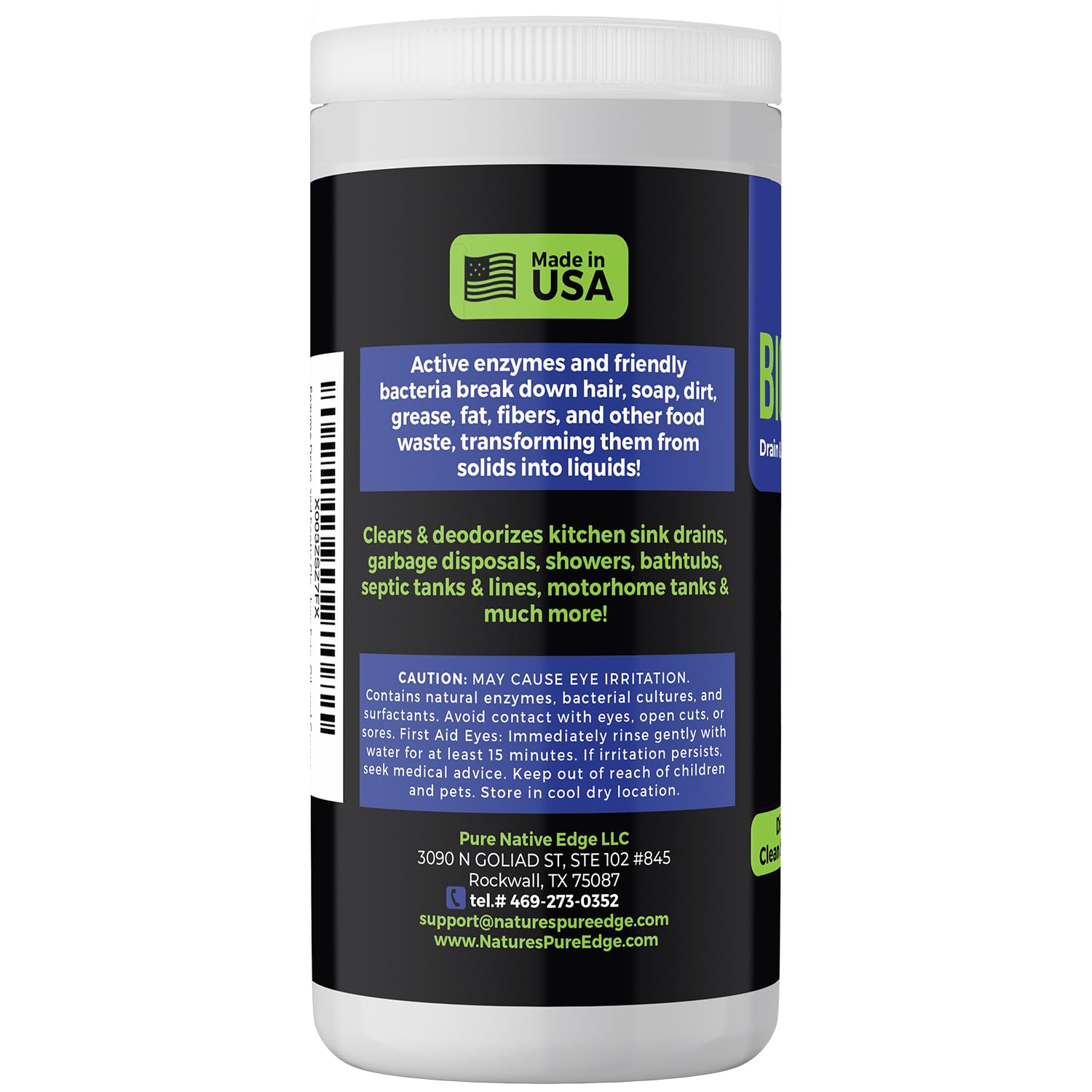 Limpiador de drenaje enzimático y séptico y potenciador de bacterias amigable. Extra grande de 2 libras. Desodoriza y desatasca tuberías, tanques sépticos, tanques de RV y mucho más. Sin productos