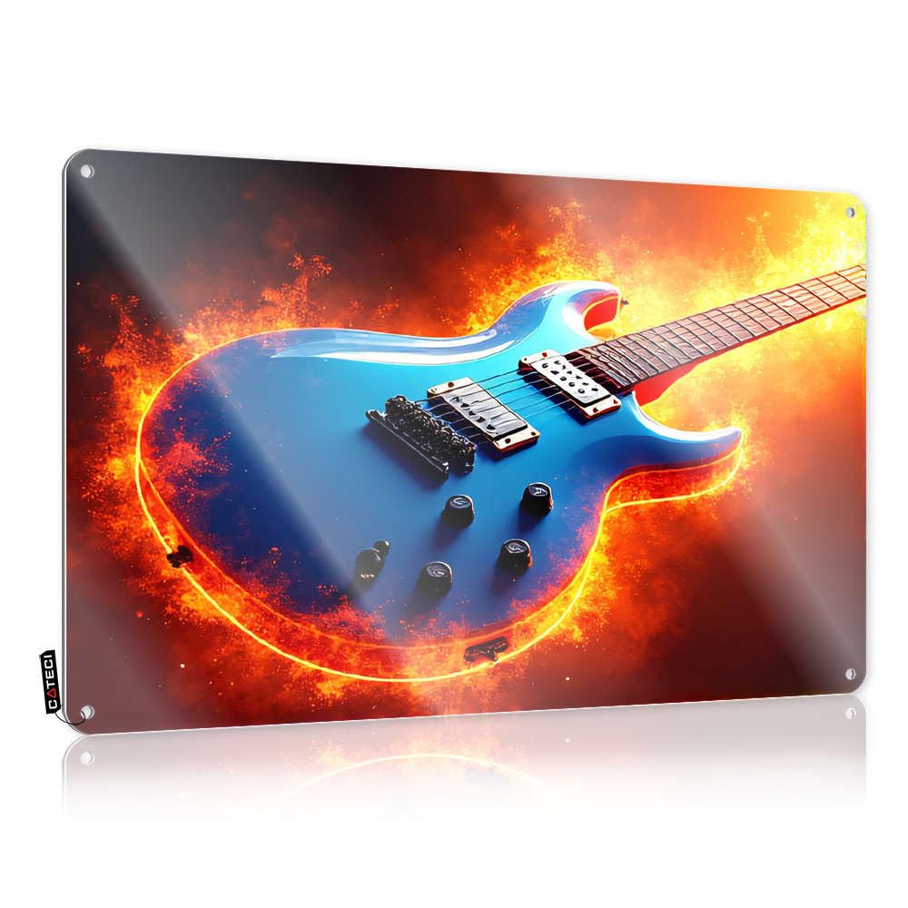 Fzfn Colour Flaming Electric Guitar Artwork Funny Wall Signs Gifts Decorative | Rustic Haves Hanging Art For Gate Living Room(20X30cm)