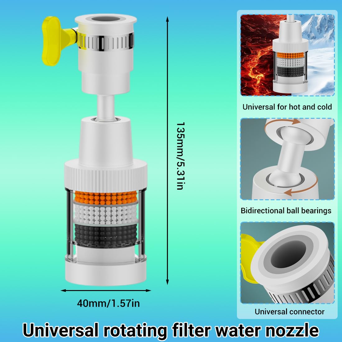 Filtro Acqua Rubinetto, Filtri Per Montaggio Del Rubinetto, filtro acqua depuratore per rubinetto a 360° + 5 elementi filtro, Filtro Anticalcare Rubinetto, per lavello, bagno domestico, cucina
