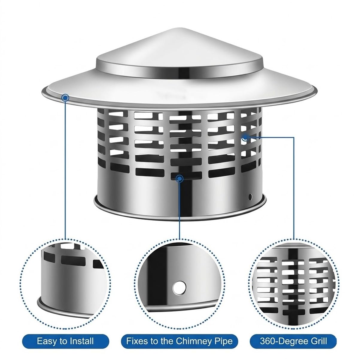 Estrattore d'Aria Esterno in Acciaio Inox 304 Comignolo per Camino Tetto Terminale di Ventilazione Canna Fumaria Canale(200mm/7.9in)