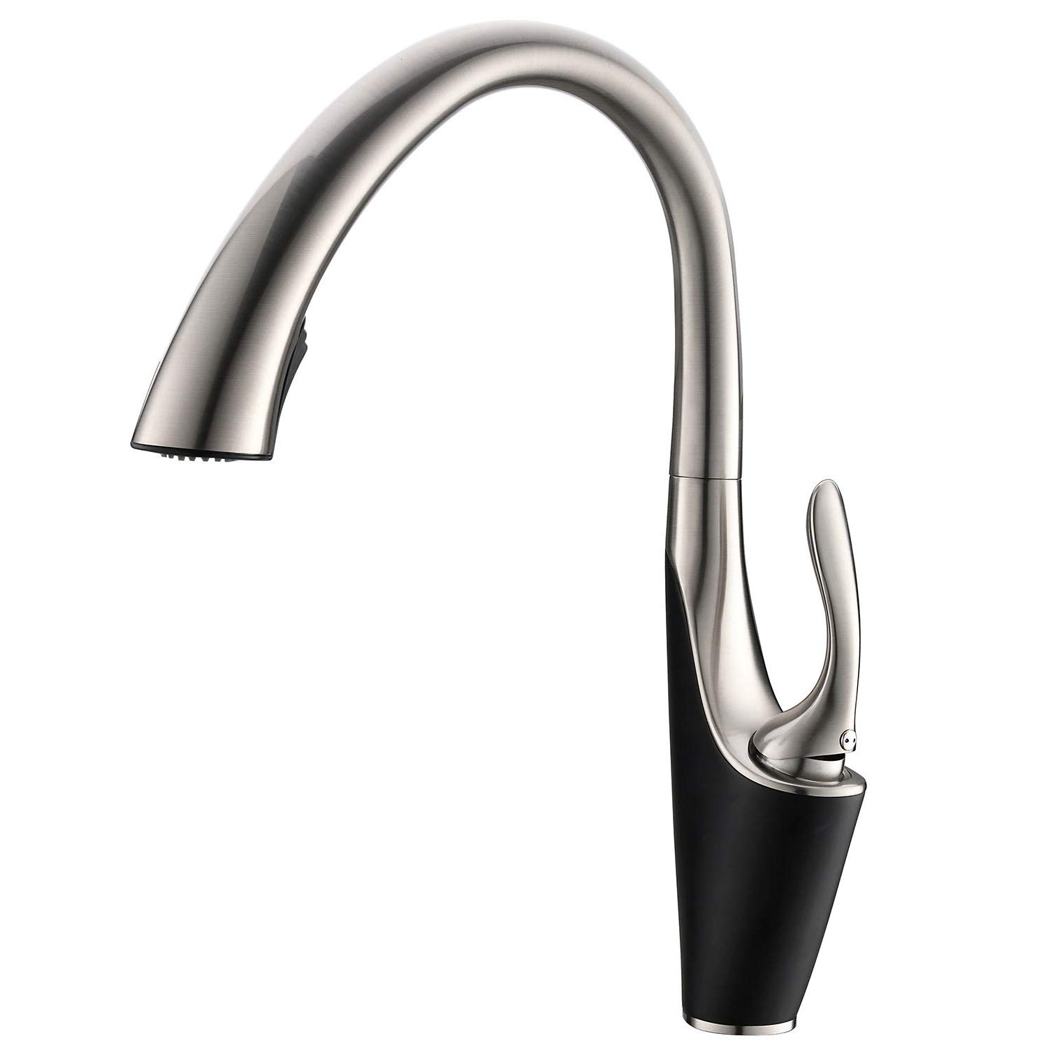 ZYCHSJXA Out Mixer Tap High Arc Single Brushed Brass Kitchen Sink Faucets with Pull Down Sprayer (Color : Black+Brushed Nickel)