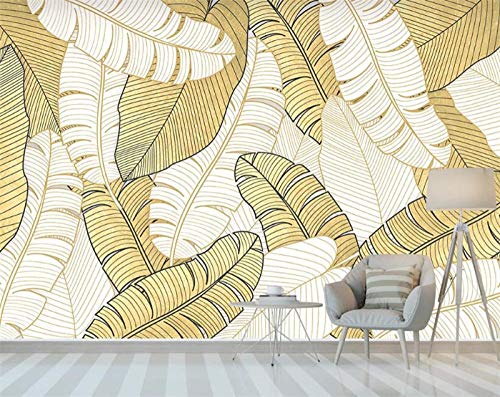 Papier peint 3D mural abstrait feuille d'or pour moderniser un mur uni - 4