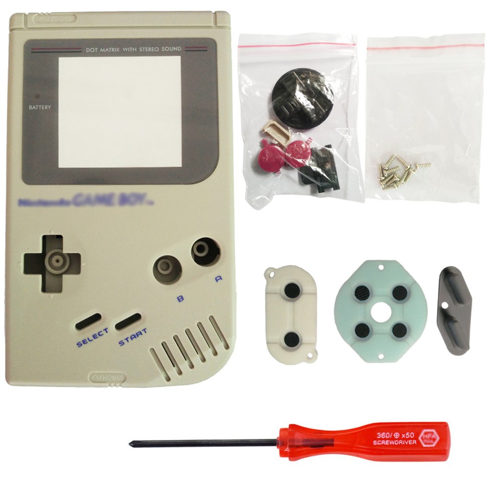 Full Housing Shell paquete de piezas de repuesto de la cubierta de la caja con herramientas abiertas para Nintendo Gameboy GB consola (Gris)