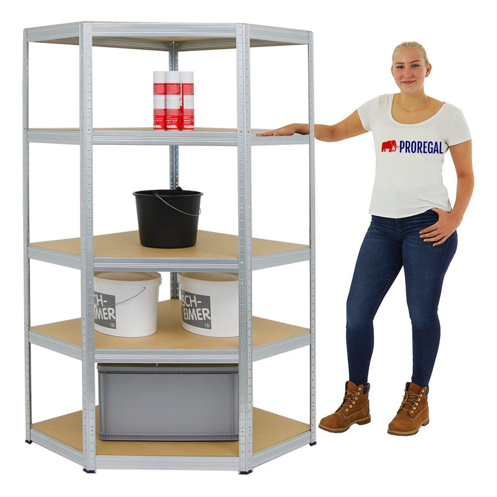 PROREGAL Eckregal Slim Elephant Verzinkt HxBxT 180x90x45 cm Fachlast 250kg Schwerlastregal, Kellerregal, Steckregal, Garagenregal