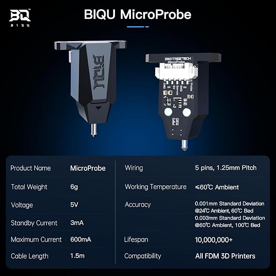 BIGTREETECH MicroProbe Automatic Bed Leveling Sensor Kit, High Precision Up to 0.001 mm for All FDM 3D Printer Ender-3 Voron 2.4 RatRig VC3 H2 Series Compatible with SKR Mini E3 V3.0 Octopus Board