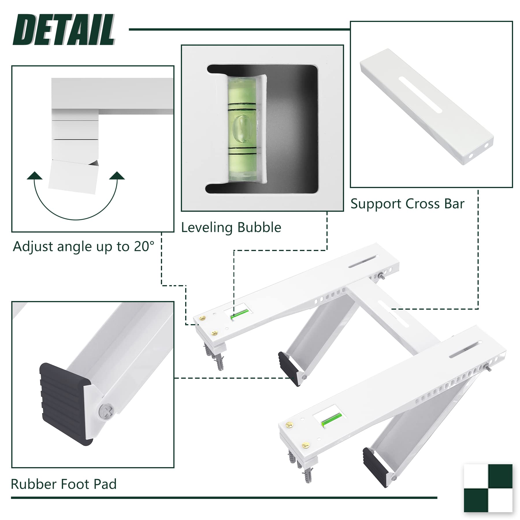 Soporte de aire acondicionado de ventana con 2 brazos, diseño universal para unidades de aire acondicionado de hasta 200 libras de 5,000 a 24,000 BTU, soportes de CA de ventana de fácil 3