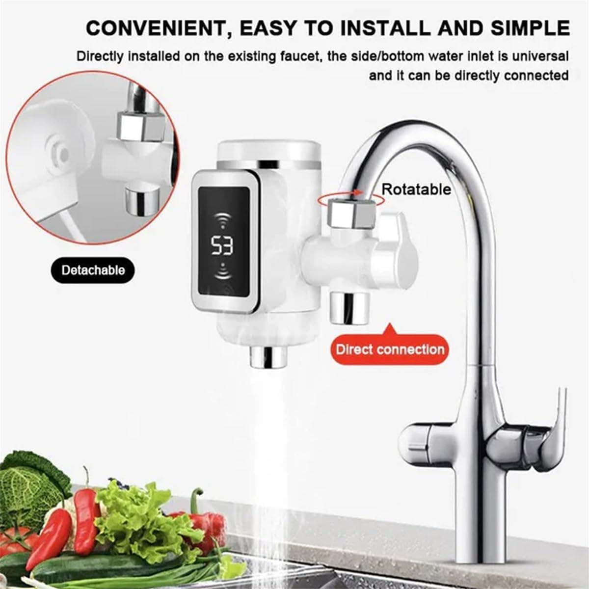 Rubinetto Elettrico istantaneo a Riscaldamento rapido per Cucina e Bagno con Display Digitale a LED - Scaldabagno