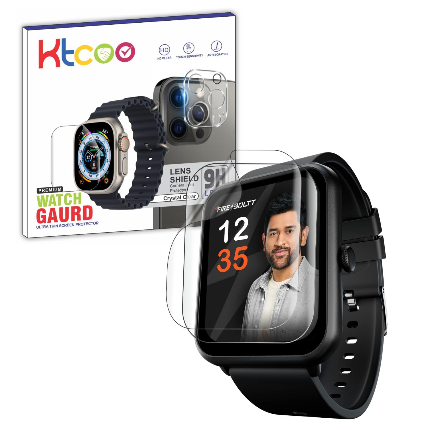 KTCOO |Pack 2| Screen Protector for Fireboltt Ninja Call Pro Plus Smartwatch Screen Guard 1.83" Full Cover, HD Clear, Bubble-Free Easy Installation Kit (Pack of 2) (B0CBXJJ5ML) Amazon Price History, Amazon Price Tracker