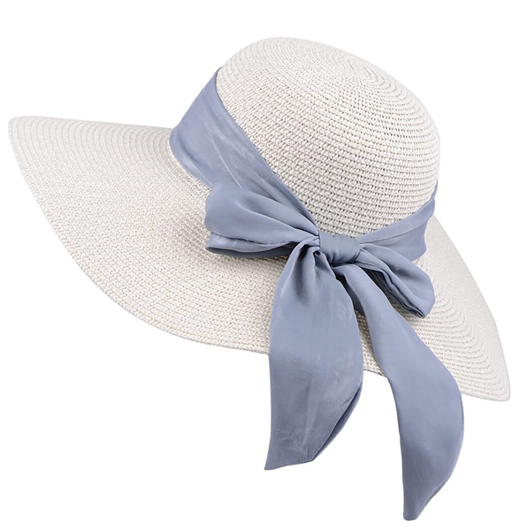 UNbit UNbit Sombrero de Playa de protección de Vacaciones de Viaje for Mujer, Gorra Personalizada de Paja de ala Ancha, Verano for Mujeres y niñas, Color Marfil Sombreros
