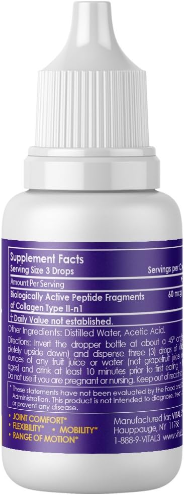 Vital 3 Joint Solution Clinically Proven Liquid Knee Relief Supplement Biologically Active Fragments of Collagen Type II-n1 Supports Joint Flexibility and Mobility
