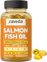 Zaveda Salmon Omega 3 Fish Oil Capsules 1000 mg 90 Caps. with 300 mg (DHA+EPA) and Vitamin E | Fish Oil supplement | omega 3 fatty acids for Heart, Brain, Skin & Joints From Salmon | No Fishy Burps.
