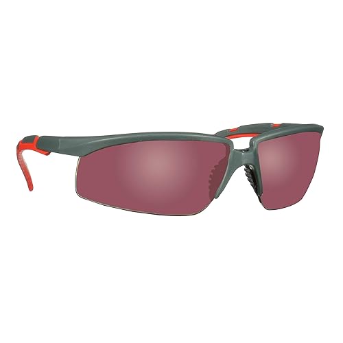 3M Gafas de seguridad, serie Solus 2000, ANSI Z87, antiarañazos, lente de espejo rojo, marco grisrojo, patillas de trinquete ajustables