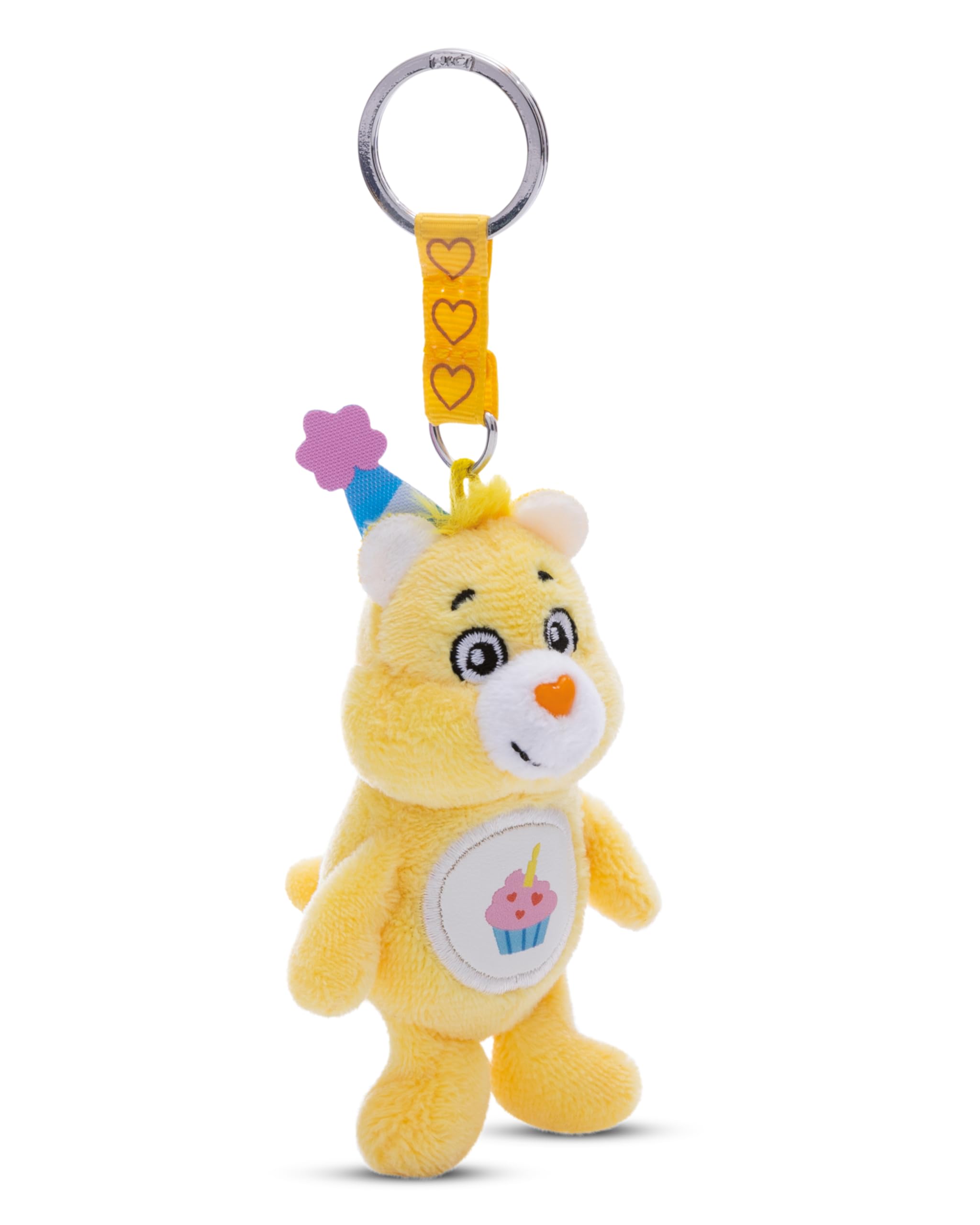 NICI Care Bears key ring Birthday Bear 10cm - Cuddly toy pendant for children & adults, with key metall ring holder to hang on keys, cord, bags - 61384
