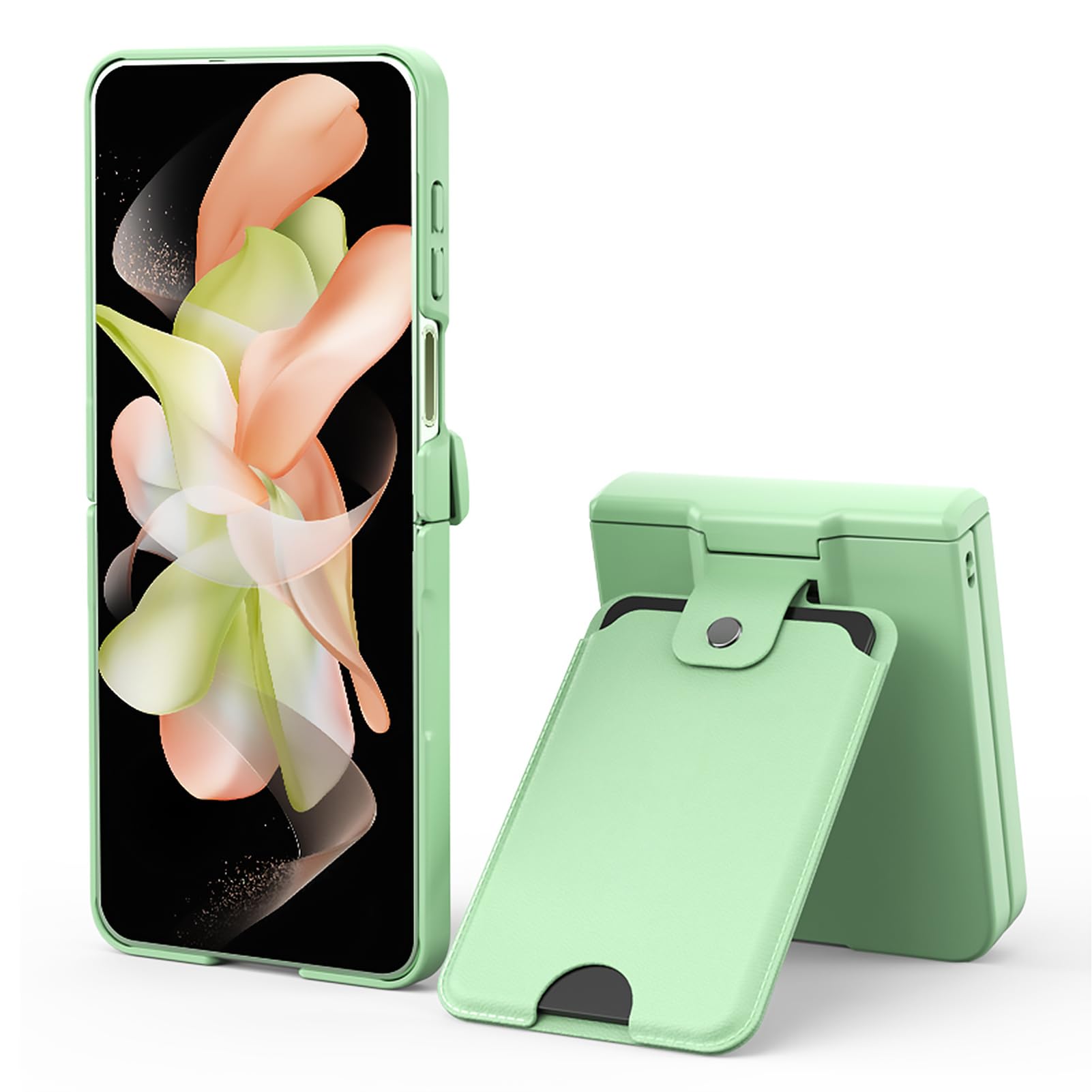 CIRONI Custodia per Schede per Samsung Galaxy Z Flip 5, Custodia con Cerniera Cover in Pellicola Temperata AntiGraffio per Piccolo Schermo,Verde