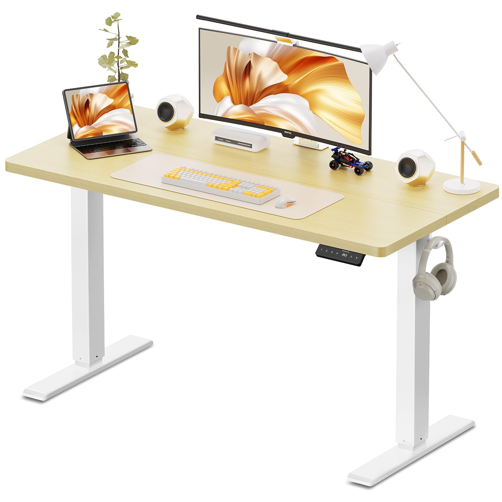 WALKINGDESK Höhenverstellbarer Schreibtisch, Elektrisch Computertisch, Steh-Sitz Tisch Höhenverstellbar mit 4 Memory Funktion, Standing Desk mit 2 Haken Verbindungsplatte
