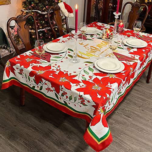 Waterproof Christmas Rectangle Tablecloth 60X84 Inch - Holiday Decoration Printed New Year's Eve Oblong Table Cloth - Washable Fabric Xmas Table Cover For Party, Kitchen, Dining Room, Outdoor, Indoor #TOP30