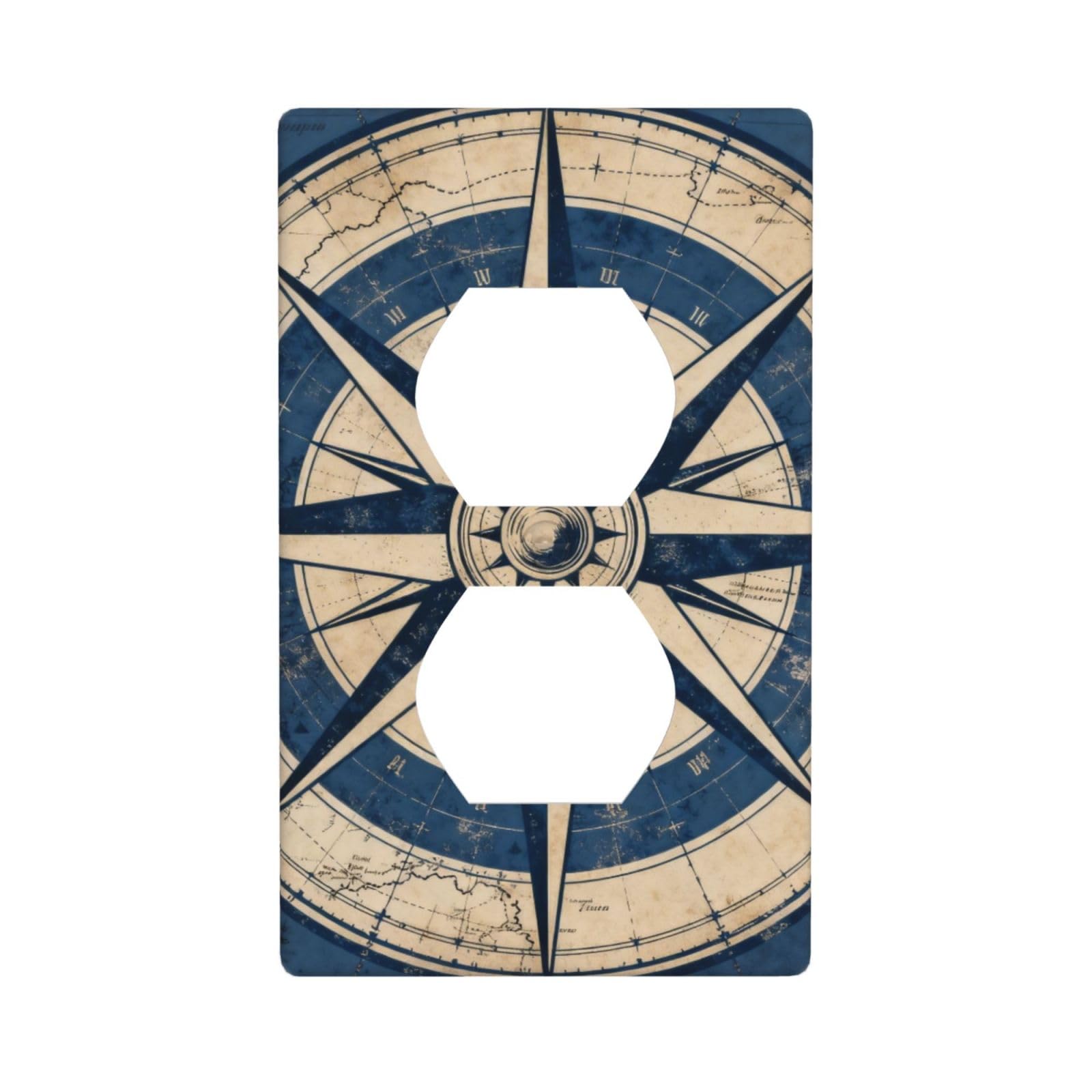 Compass Rose Design Decorative Switch Plate Cover-Unbreakable Polycarbonate Wall Plate for Home Office, 1 Gang with Screws