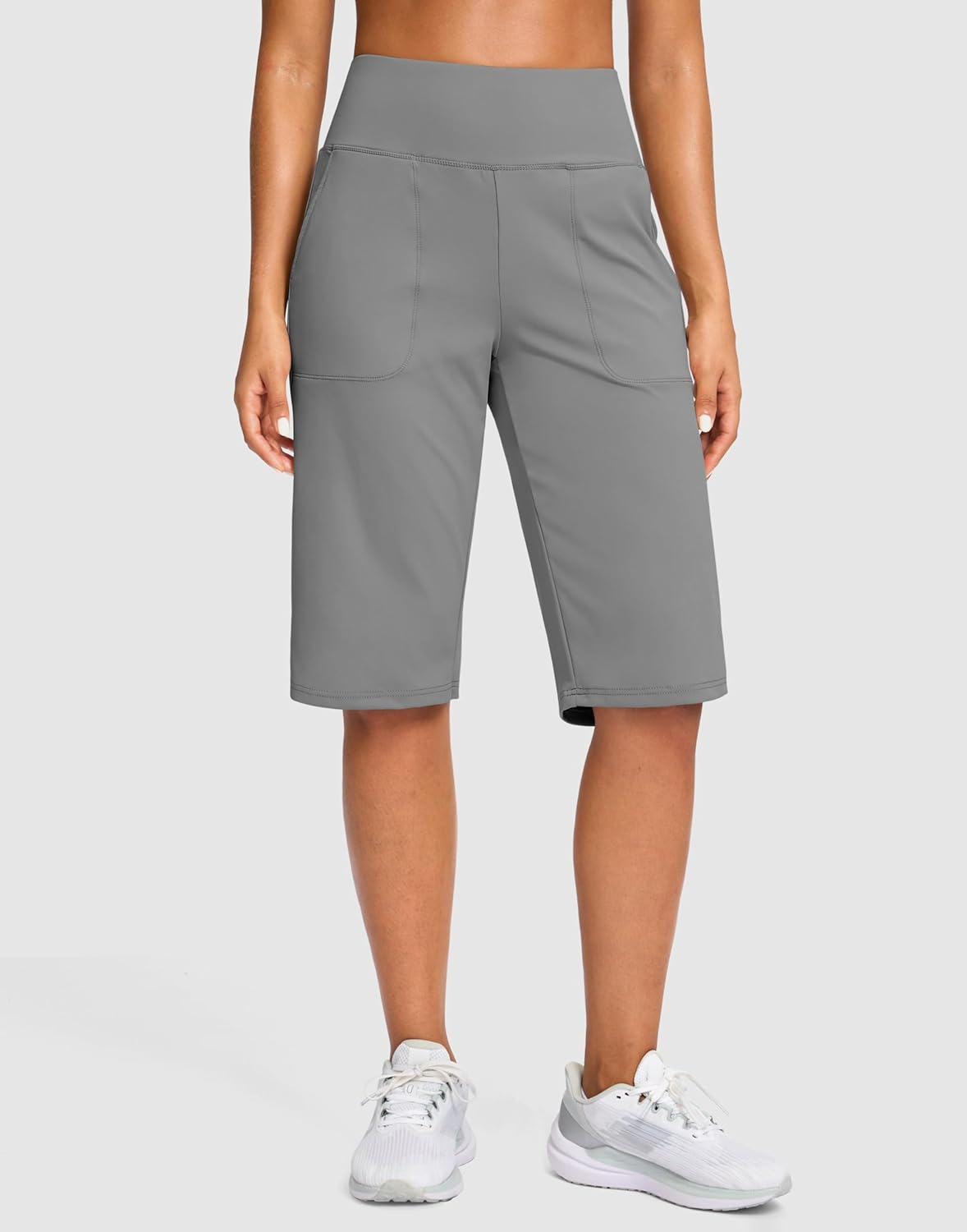 SANTINY 14" Shorts for Women Knee Length with Pockets High Waisted Stretch Long Bermuda Shorts for Summer Dressy Casual - Image 2