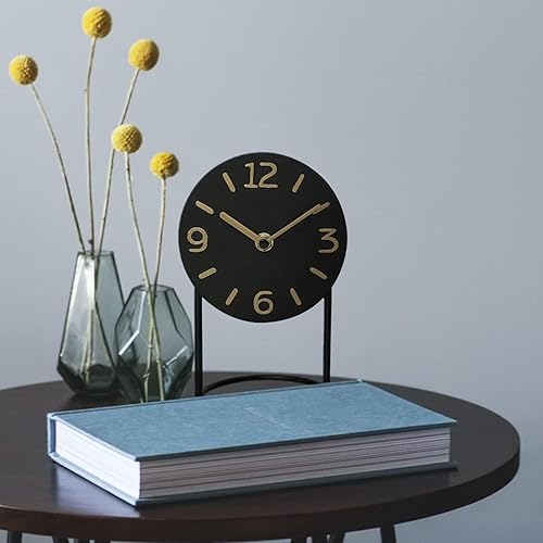 Miniatura 3 de SOFFEE DESIGN Reloj de mesa con base redonda, reloj de escritorio silencioso de hierro, funciona con pilas, para sala de estar, dormitorio,