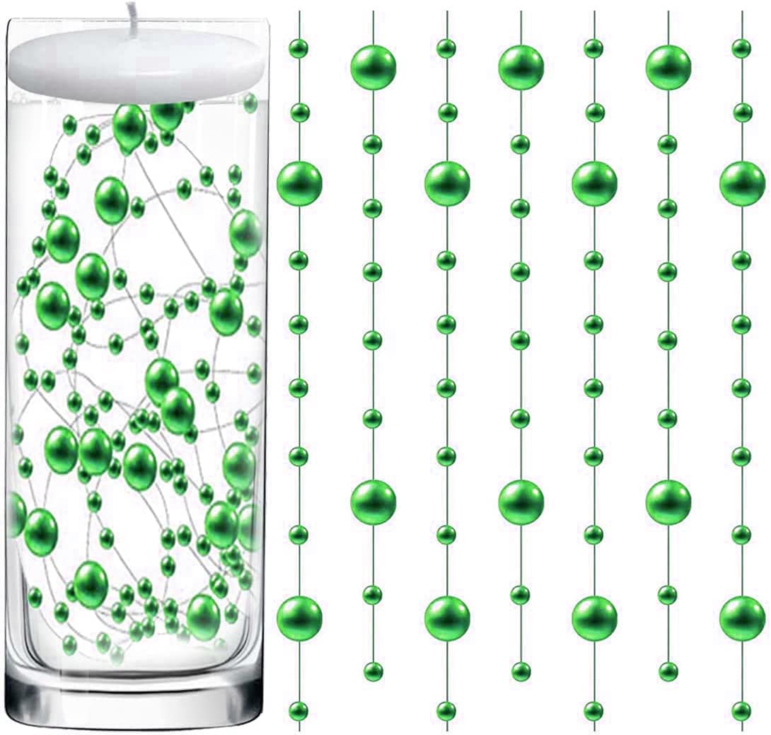 Hdjubh Green 50 Pcs Pearl String For Floating Candles Centerpiece, Faux Pearl Beads Vase Filler For Wedding Table Décor.