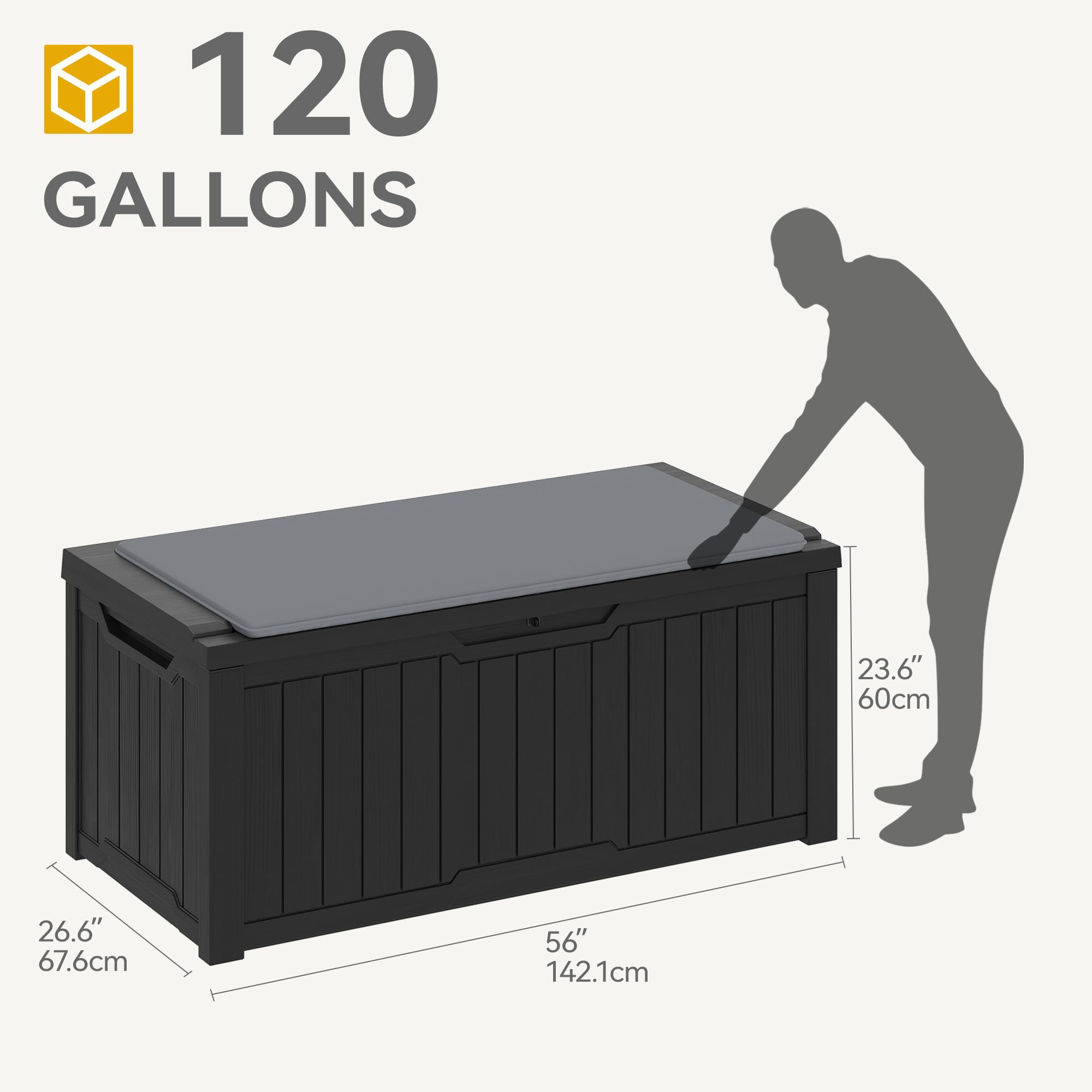 DWVO Auflagenbox Aufbewahrungsbox Garten Kissenbox Gartenbox Outdoor Gartentruhe |Wasserdicht Gasdruckfeder|Für Sitzauflagen Gartengeräte & Kinderspielzeug|450 Liter 142.1x67.7x60cm|Schwarz