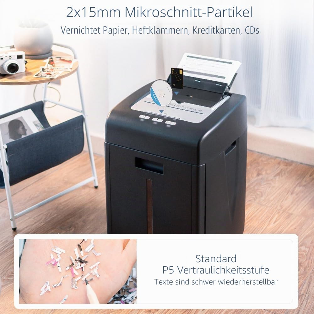Aktenvernichter Automatischer Schredder Papier 200 Blatt | P5 Sicherheit Mikroschnitt Papierschredder Professionell für CD Kreditkarten 60 Min - Büro Haushalt Zuhause Schule Homeoffice