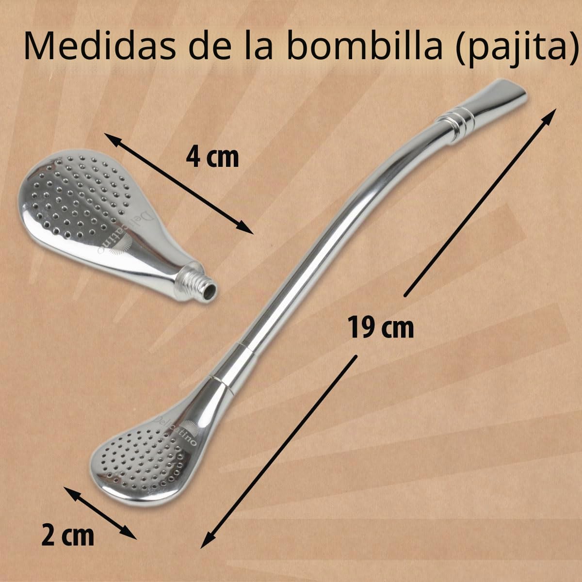 Bombilla Premium de Acero Inoxidable - Accesorio para Mate de 19 cm con Filtro y Acabado Pulido de Alto Brillo - Incluye Cepillo de Limpieza