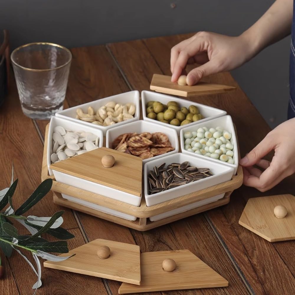 Keramik-Serviertablett Platten, geteiltes Servierset mit 7 abnehmbaren Fächern, Vorspeisen-Gerichte, Snack-Schüssel-Set für Party, Küche, Obst