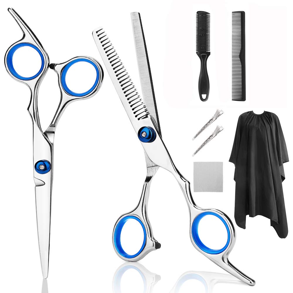 Professional Hair Cutting Scissors Set 7 Pcs Hairdressing Scissors Kit, Hair Cutting Scissors, Thinning Shears, Hair Razor Comb, Clips, Cape