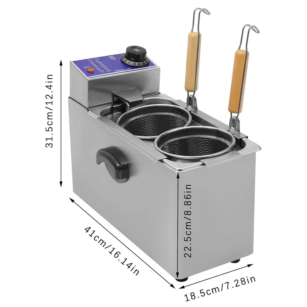 Cuocipasta Elettrico Professionale a 2 Fori, Macchina for Cucinare Noodles Elettrica da 2000 W con Filtro, Macchina for Cuoci Spaghetti in Acciaio Inossidabile, Temperatura Regolabile 30-110°C