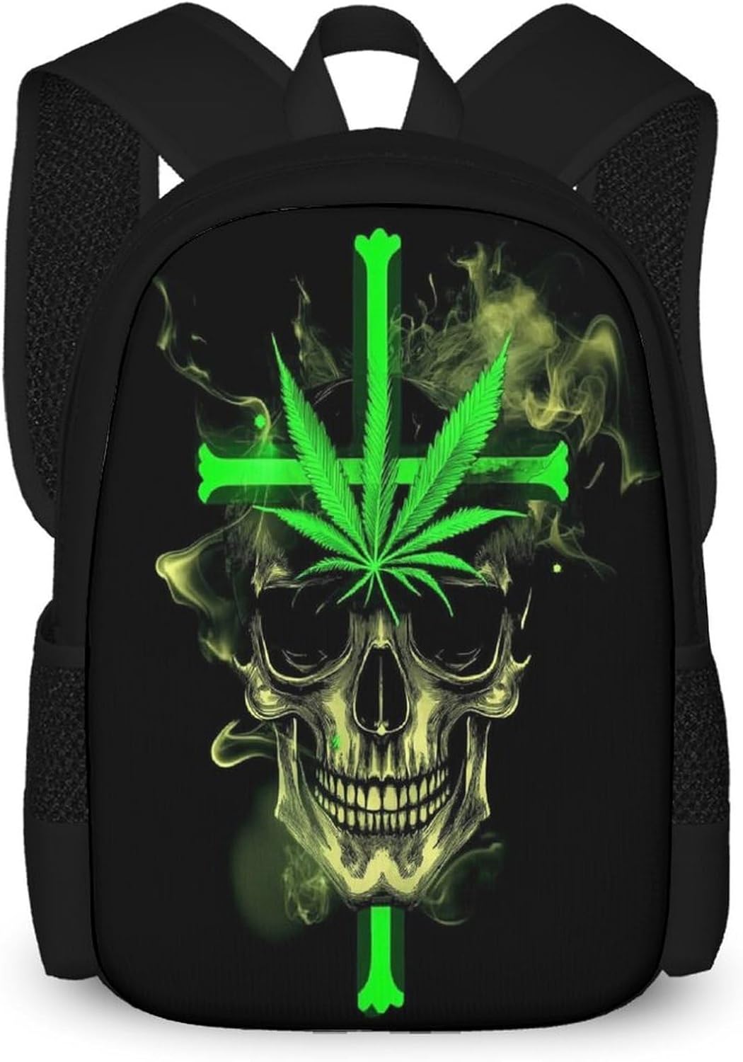 Black Backpack for Women Men Unisex Sturdy and Durable Skull Weed Leaf Leaves Green Black Shoulders Bag for Daily Commuting
