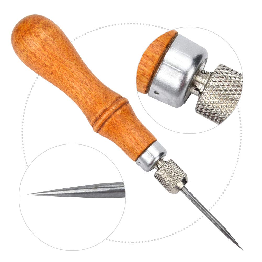 4 in 1 Multifunctional DIY Wood Handle Leather Craft Sewing Awl Hand Stitching, Multifunctional Accessory For Home Use