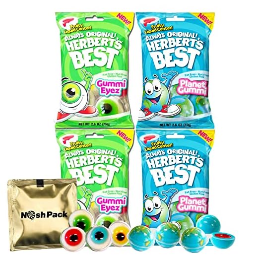 Efrutti Planet Gummies and Gummy Eyeballs- Tik Tok Candy Variety Pack, ASMR Candy, Individually Wrapped Soft Juicy Candy and Gel Center, with Nosh Pack Mints (4 Pack)
